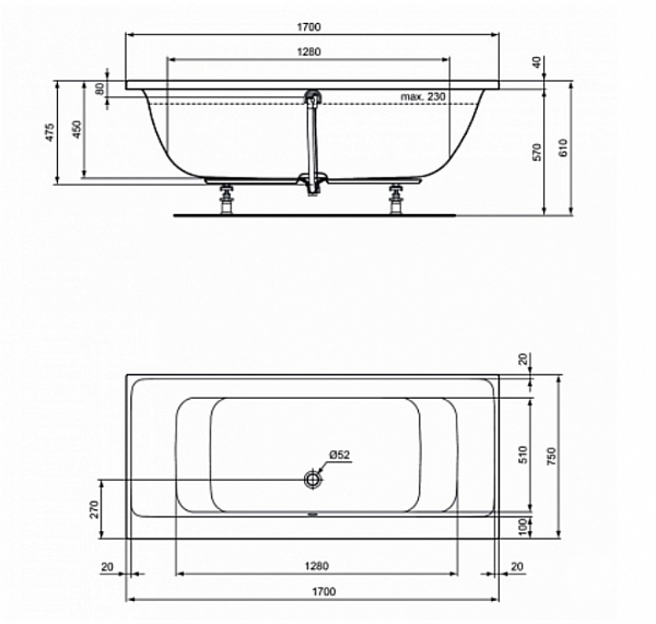Акриловая ванна Ideal Standard Connect Air E106601 170х75 
