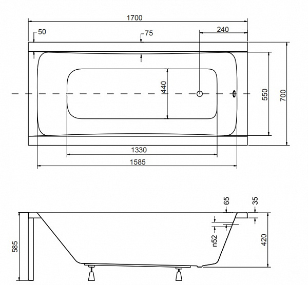 Акриловая ванна Besco Optima 170x70 WAO-170-PK