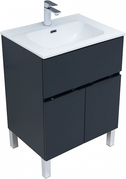 Тумба под раковину Aquanet Алвита New 60 1 ящик, 2 дверцы, антрацит 00277547