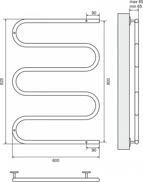 Полотенцесушитель электрический Terminus Ш-образный 600х800