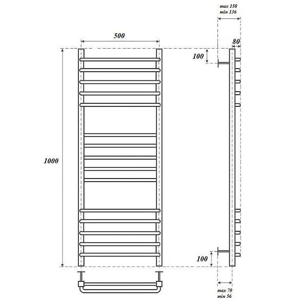 Полотенцесушитель электрический Point Омега PN90150SE П15 500x1000 левый/правый, хром