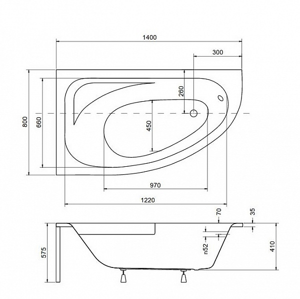 Акриловая ванна Besco Cornea 140x80 WAC-140-NL Левая