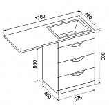 Тумба МИЛЛИ 1200 с 3 ящиками к умывальнику Камила 1200 над стиральной машиной