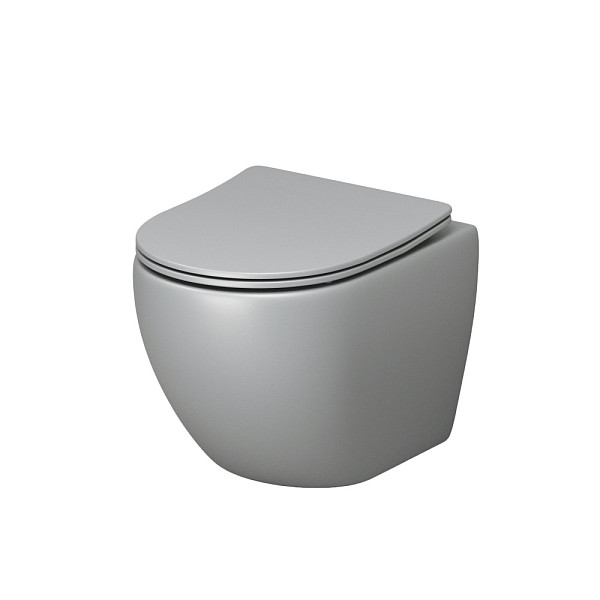 Унитаз GR-4455GLMS Color (485*365*360) СВЕТЛО-СЕРЫЙ МАТОВЫЙ подвесной БЕЗОБОДКОВЫЙ с тонкой крышкой