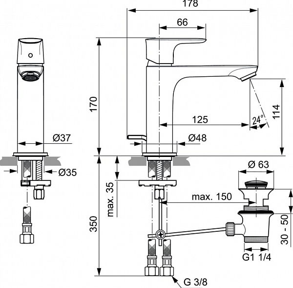 Смеситель Ideal Standard Connect Air A7012AA для раковины с донным клапаном