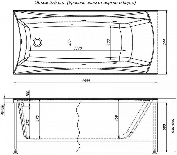 Акриловая ванна Aquanet Cariba 170x75 (с каркасом) 00205350