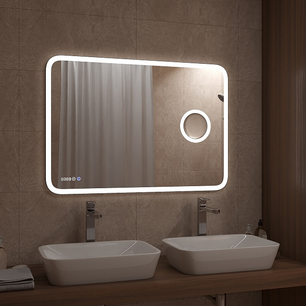 Зеркало Континент "Bliss Led" 900х700 с увеличительным зеркалом, часами