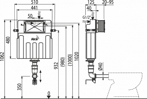 Смывной бачок скрытого монтажа для унитаза AlcaPlast Basicmodul AM112