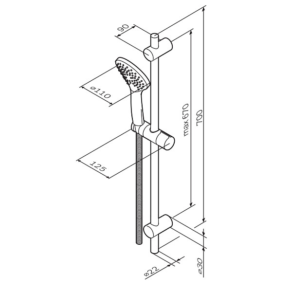 F0190000 Gem душ.комплект: ручн.душ 1 ф-ция d 110 мм, штанга 700, шланг 1 750 мм, хром, шт.