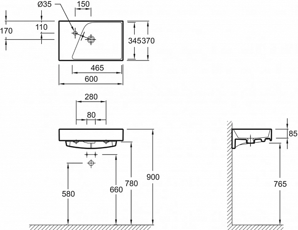 Подвесная раковина-столешница Jacob Delafon Rythmik 80х37 см EXP112-Z-00