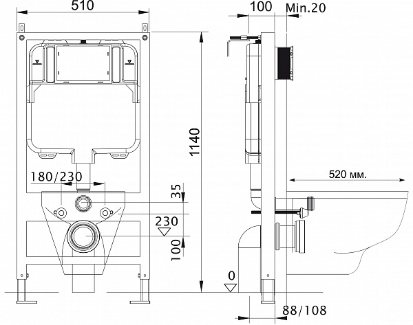 Монтажная рама Aquatek Slim  для подвесного унитаза Белая R INS-0000002