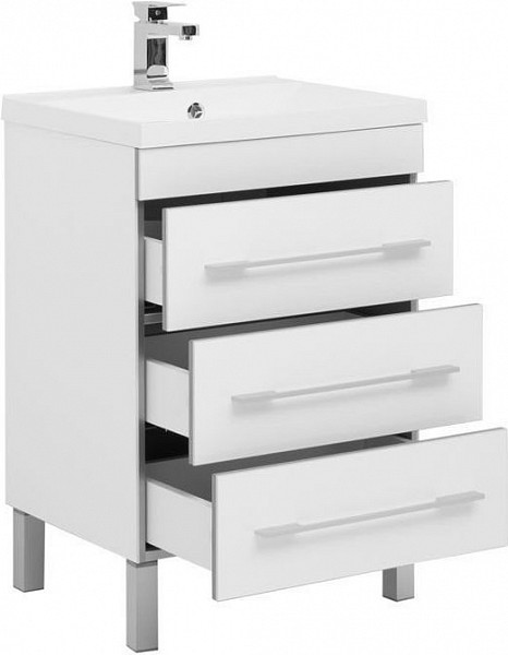 Тумба с раковиной Aquanet Верона 58 белый (напольная 3 ящика) 00287668