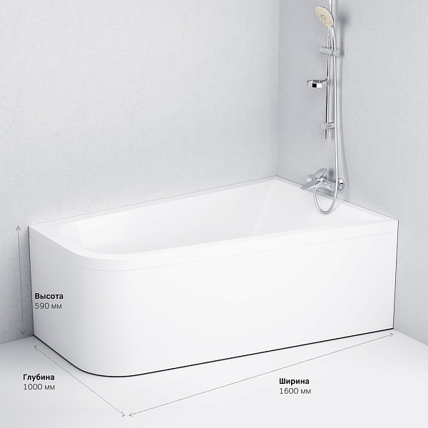 W72A-160R100W-A2 Ванна акриловая spirit  ассиметричная 160x100, без слива/перелива, правосторонняя