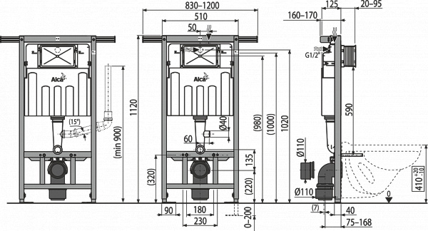 Инсталляция для унитазов AlcaPlast Jadromodul AM102/1120V с возможностью вентиляции