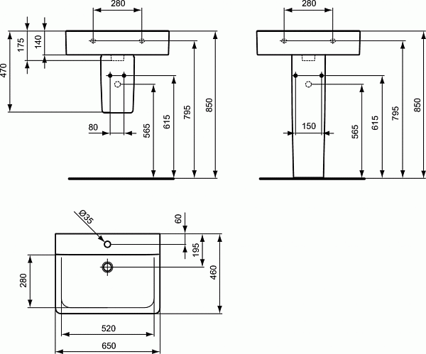 Раковина Ideal Standard Connect Cube 65 см E810601