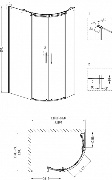 Душевой уголок Grossman Galaxy GR-4110L 110x80