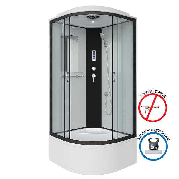 Душ.каб. NG-6707-14P (800х800х2150) высокий поддон(40см) стекло ПРОЗРАЧНОЕ черные профиля 4 места