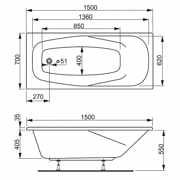 Акриловая ванна Vagnerplast Aronia 150х70 VPBA157ARN2X-04