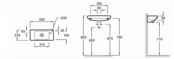 Раковина Jacob Delafon Odeon Up 50х22,5 см E4701R-00 правая