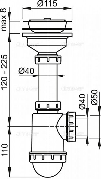 Сифон для мойки AlcaPlast A446-DN50/40