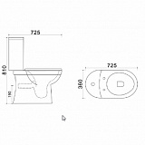 Унитаз компакт напольный Azario Trend 725х360х810 безободковый с сиденьем микролифт P-trap (AZ2015-P)