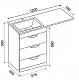 Тумба МИЛЛИ 1200 с 3 ящиками к умывальнику Камила 1200 над стиральной машиной