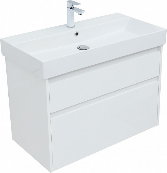 Тумба под раковину Aquanet Nova Lite 85 белый глянец, 2 ящика 00249936