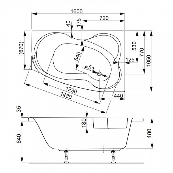 Акриловая ванна Vagnerplast Melite 160х105 правая VPBA163MEL3PX-04