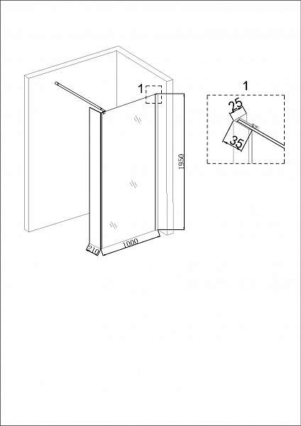 Душ. перегородка NG-644-10 GOLD (100x195), 1 место