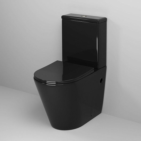 Унитаз GR-4480BS Color (620*365*810) ЧЕРНЫЙ напольный БЕЗОБОДКОВЫЙ с тонкой крышкой, 2 места