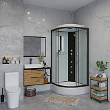 Душ.каб. NG-6703-14G (800х800х2150) средний поддон(26см) стекло ПРОЗРАЧНОЕ черные профиля 4 места