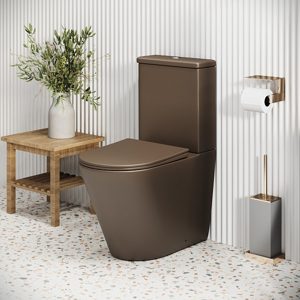 Унитаз GR-4480BRMS Color (620*365*810) КОРИЧНЕВЫЙ МАТОВЫЙ напольный БЕЗОБОДКОВЫЙ, 2 места