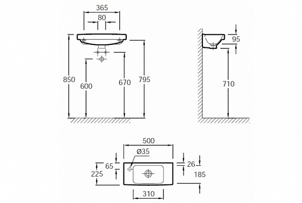 Раковина Jacob Delafon Odeon Up 50х22,5 см E4701L-00 левая