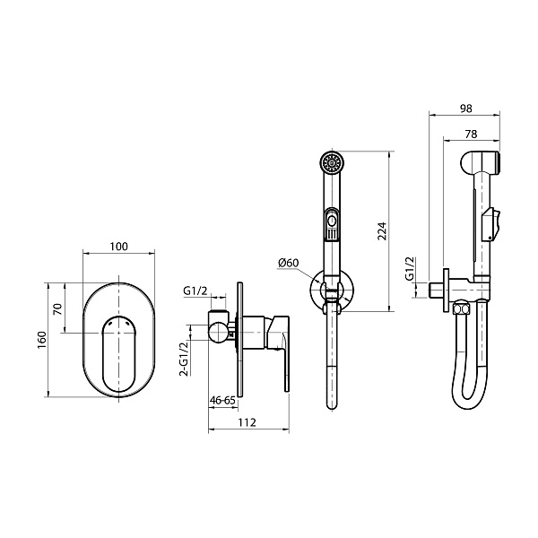 Комплект "Koller Pool" ROUND Arc  для гигиенического душа скрытого монтажа