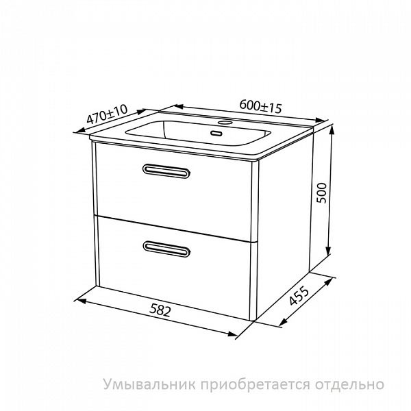 Тумба подвесная, белая, 60 см, Brick,  IDDIS, BRI60W0i95. Подходит умывальник: 0106000i28