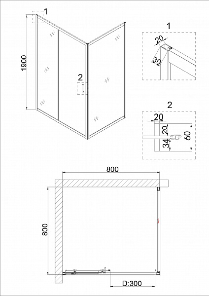 Душ.ограждение Niagara NG-82-8АВ-А80В (80*80*190) квадрат, дверь раздвижная, 2 места