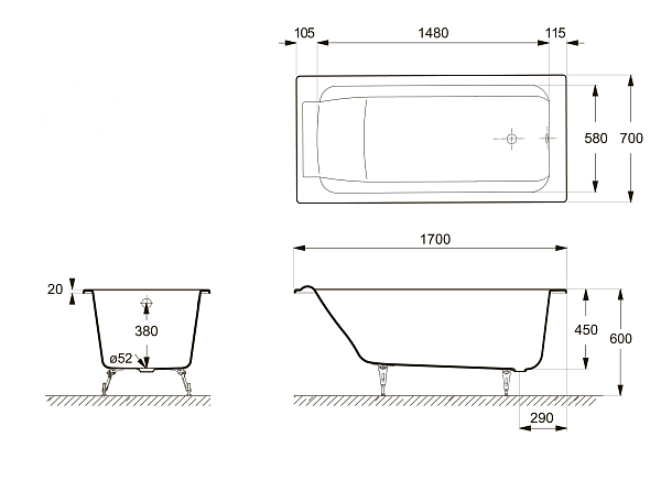 Ванна чугунная Delice Palomba 1700х700