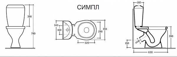 Унитаз-компакт СИМПЛ, к/в, 1-реж AlcaPlast, сид. ПП (КЕРАМИН)