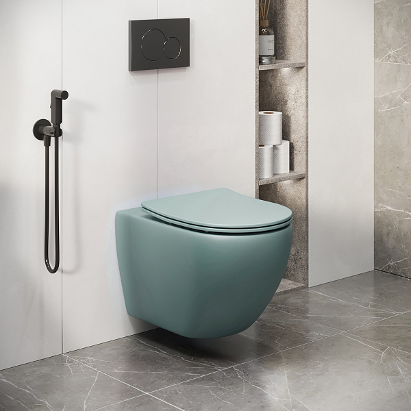 Унитаз GR-4411MNMS Color (550*365*395) МЯТНЫЙ МАТОВЫЙ подвесной БЕЗОБОДКОВЫЙ