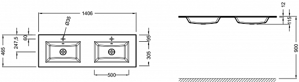Двойная стеклянная раковина-столешница Jacob Delafon Vox 140x46 см EB2100-DD1