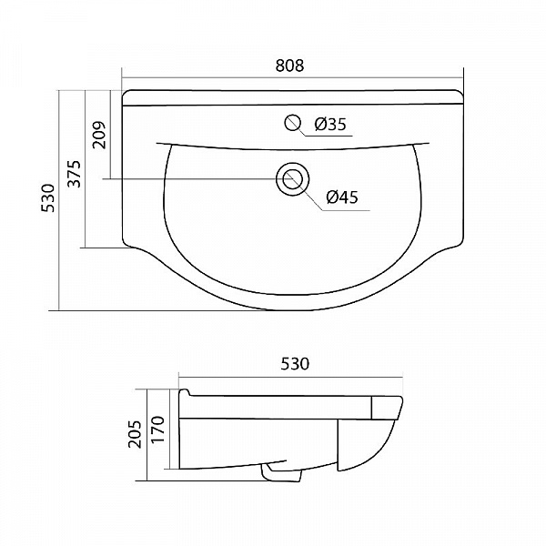 Полукруглая раковина Santek Эльбрус 80 1WH109653