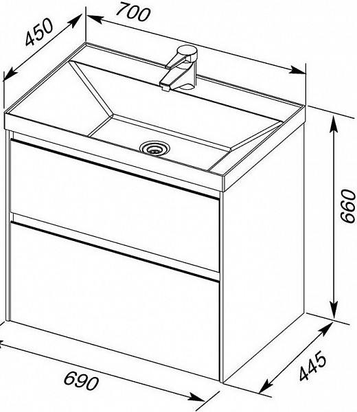 Тумба под раковину Aquanet Гласс 70 белый 00206700