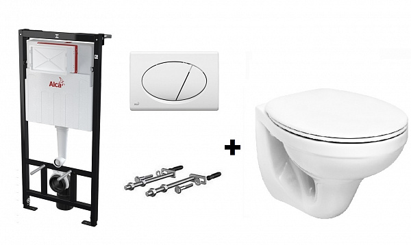 Комплект Инсталляция для унитазов AlcaPlast Sadromodul, клавиша смыва AlcaPlast M70 и Чаша подвесного унитаза Kolo Idol