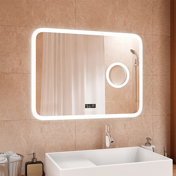 Зеркало Континент "Bliss Led" 800х700 с увеличительным зеркалом, часами
