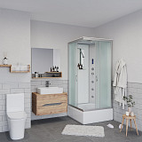 Душ.каб. NG-1108-14F (900х900х2150) средний поддон(26см) стекло МАТОВОЕ 4 места с полкой