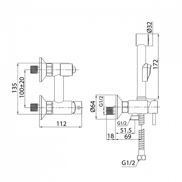 Смеситель с гигиеническим душем, Tidy, Milardo, TIDSB00M08