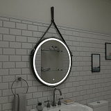 Зеркало Континент "Millenium Black Led" D 650 на ремне из натуральной кожи черного цвета