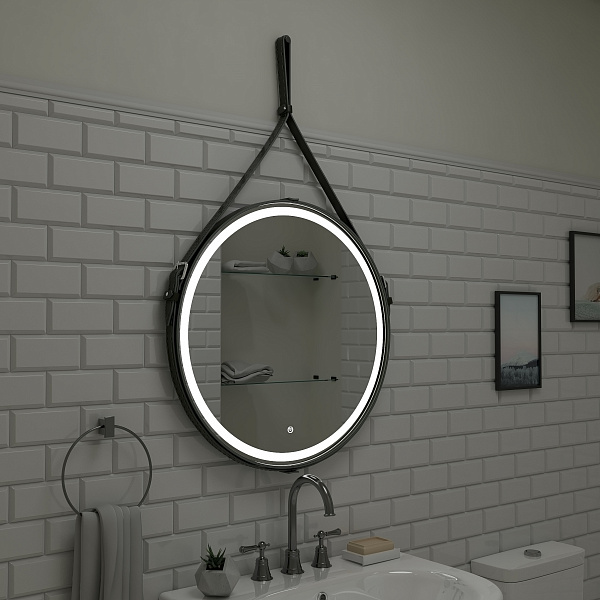 Зеркало Континент "Millenium Black Led" D 650 на ремне из натуральной кожи черного цвета