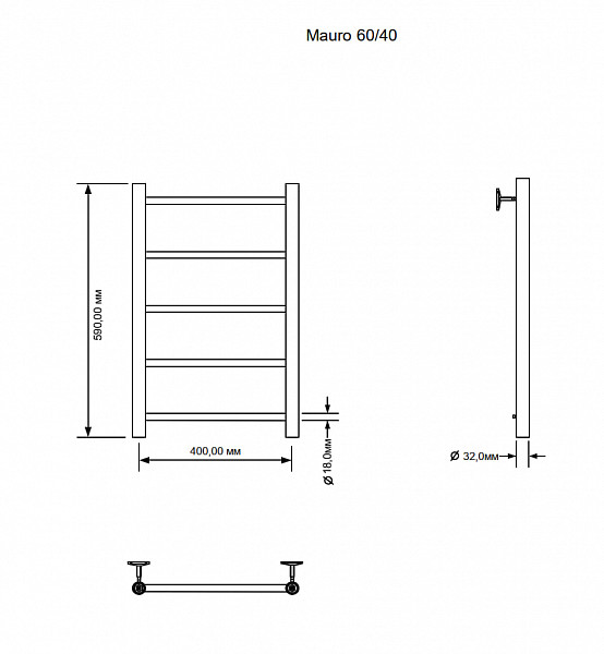 Полотенцесушитель электрический Aquanet Mauro 60х40 Тэн справа 00282001