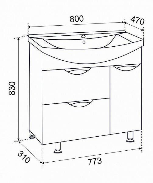 Тумба Emmy Милли 80 с раковиной Балтика (Левый)